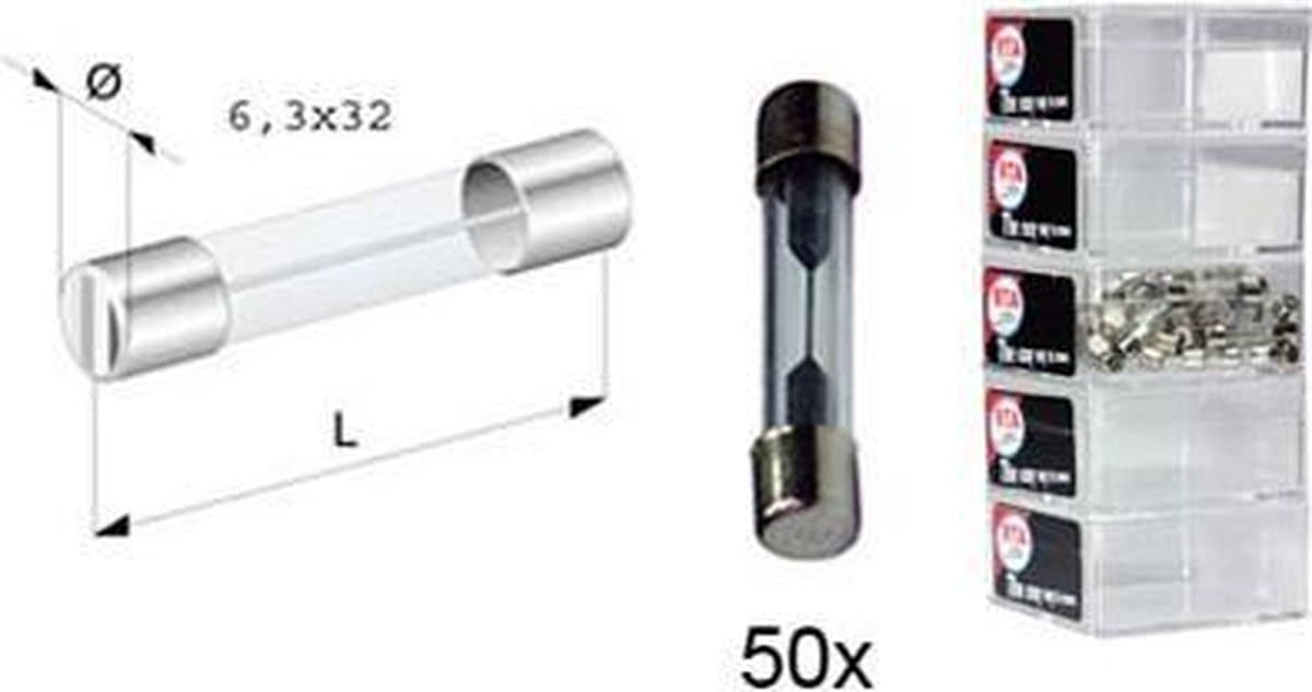 glas zekering rapid type 20A 6x32 mm 50 stuks in een doosje