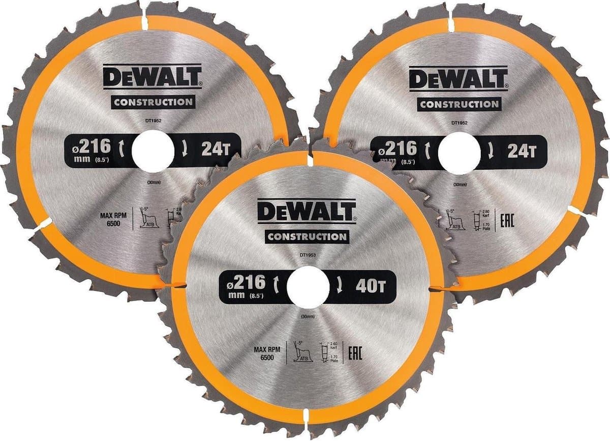 DeWalt Cirkelzaagbladenset 216mm 3-delig 24T (2x), 40T