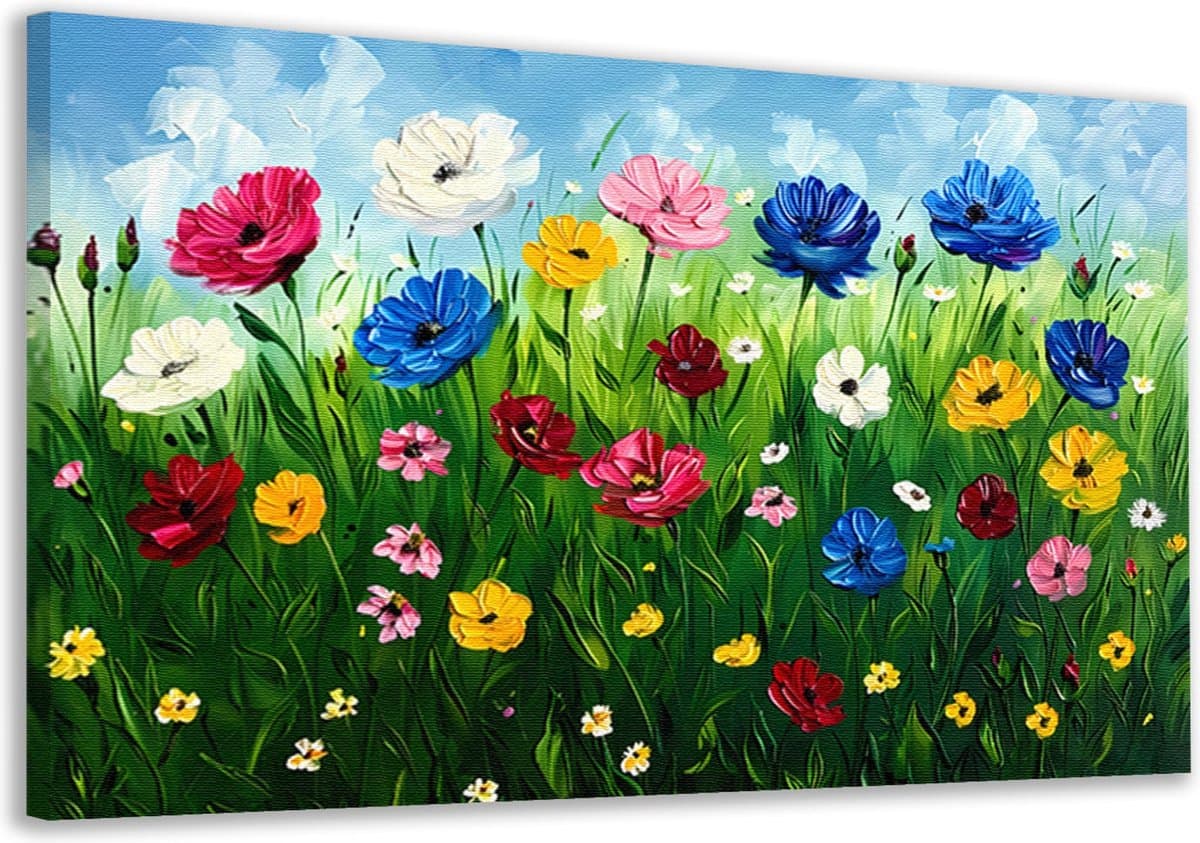 Bloemen schilderijen - Natuur schilderij - Muurdecoratie Gras - Muurdecoratie landelijk - Muurdecoratie canvas - Woonaccessoires canvas 120x80 cm