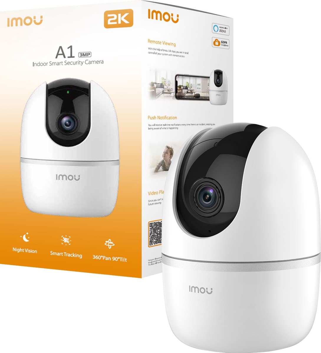 Imou A1 2K Babyfoon met Camera – 3MP Baby Monitor met App – 360° Draaibaar – Huil- & Bewegingsdetectie – Nachtzicht – Tweeweg Audio – Privacy Modus - 3 Jaar Garantie