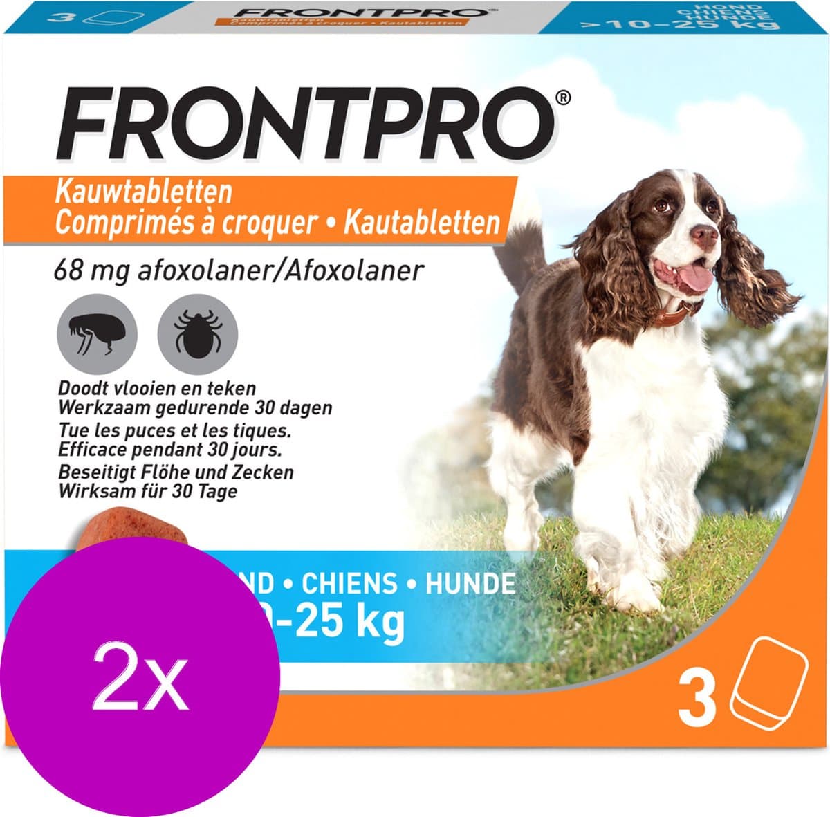 Frontpro Hond - Anti vlooien en tekenmiddel - 2 x >10-25 Kg Large
