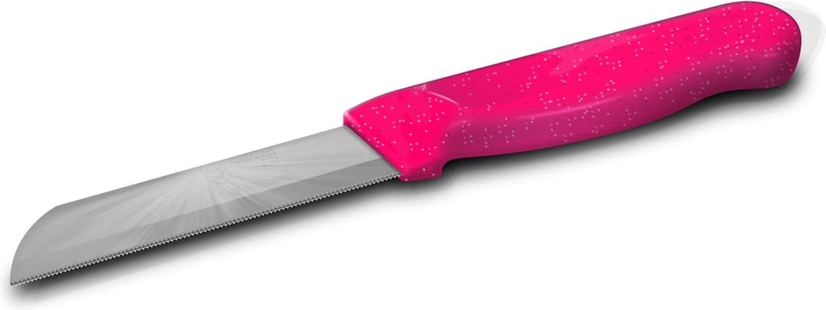 Solingen Kartelmes – Tomatenmes met Kartel – Robuust Handvat – RVS – 18,5 cm met Blade Cover – Roze Glitter