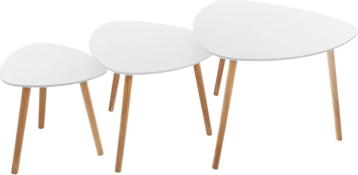 Atmosphera Set van 3 Nesting Koffietafels - Wit, MDF en Eiken, 60 x 60 cm