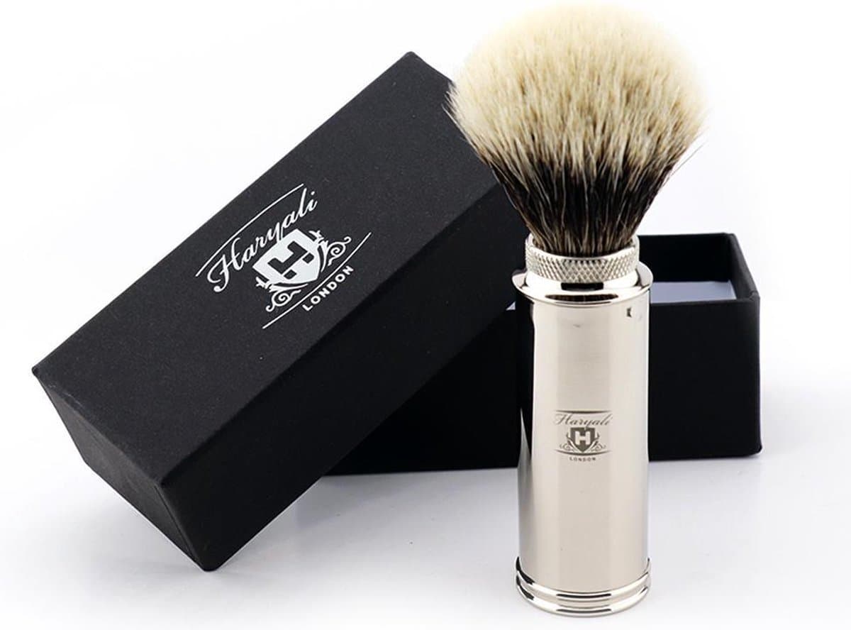 Scheerkwast voor mannen, reisscheerkwast voor mannen, draagbaar, in zilverkleur, synthetisch Silver Tip scheerkwast met roestvrijstalen handvat, reisborstel, perfect voor op reis (Stainless Steel Shaving Brush)