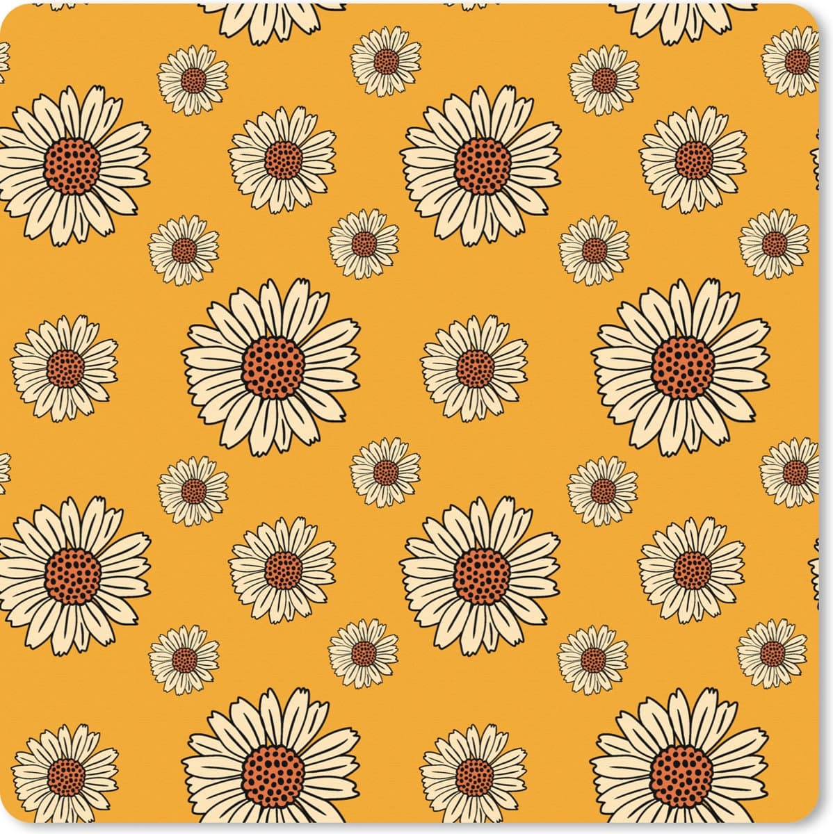 Muismat XXL 40x40 cm - Bureau onderlegger - Bureau mat Patronen - Vintage - Bloemen - Geel - Bureaumat - Gaming mousepad xl - Bureaulegger groot - Computer deskmat