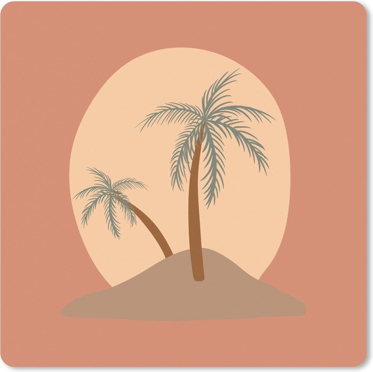 Muismat XXL 40x40 cm - Bureau onderlegger - Bureau mat Palmboom - Zon - Pastel - Zomer - Bureaumat - Gaming mousepad xl - Bureaulegger groot - Computer deskmat