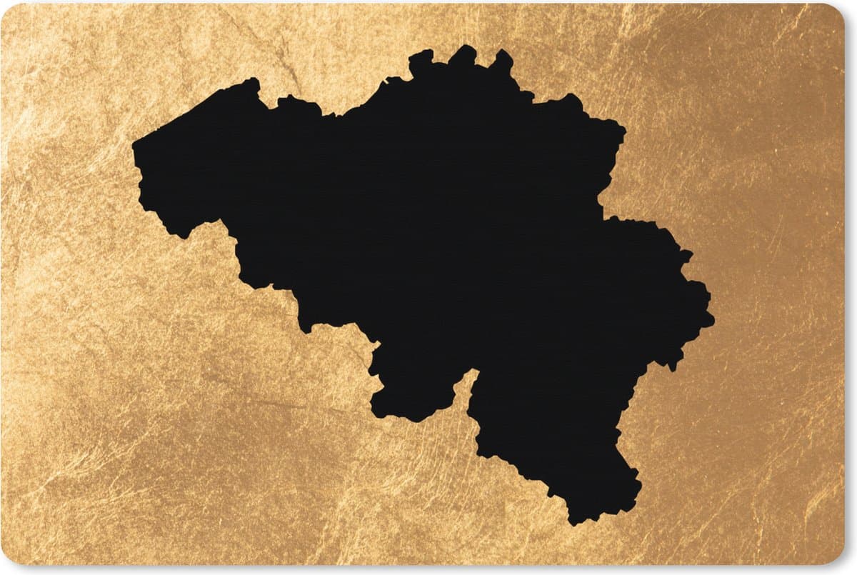 Muismat XXL 90x60 cm - Bureau onderlegger - Bureau mat Kaart België - Zwart - Goud - Bureaumat - Gaming mousepad xl - Bureaulegger groot - Computer deskmat