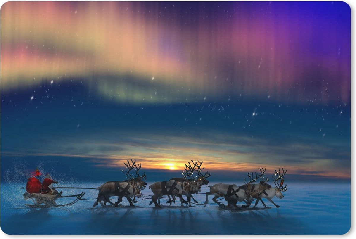 Muismat XXL 120x80 cm - Bureau onderlegger - Bureau mat Noorderlicht - Kerstman - Slee - Eland - Bureaumat - Gaming mousepad xl - Bureaulegger groot - Computer deskmat