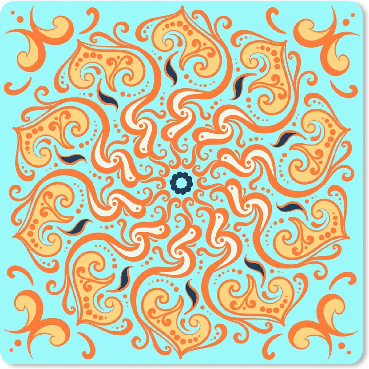 Muismat XXL 80x80 cm - Bureau onderlegger - Bureau mat Mandala - Bloem - Oranje - Blauw - Bureaumat - Gaming mousepad xl - Bureaulegger groot - Computer deskmat