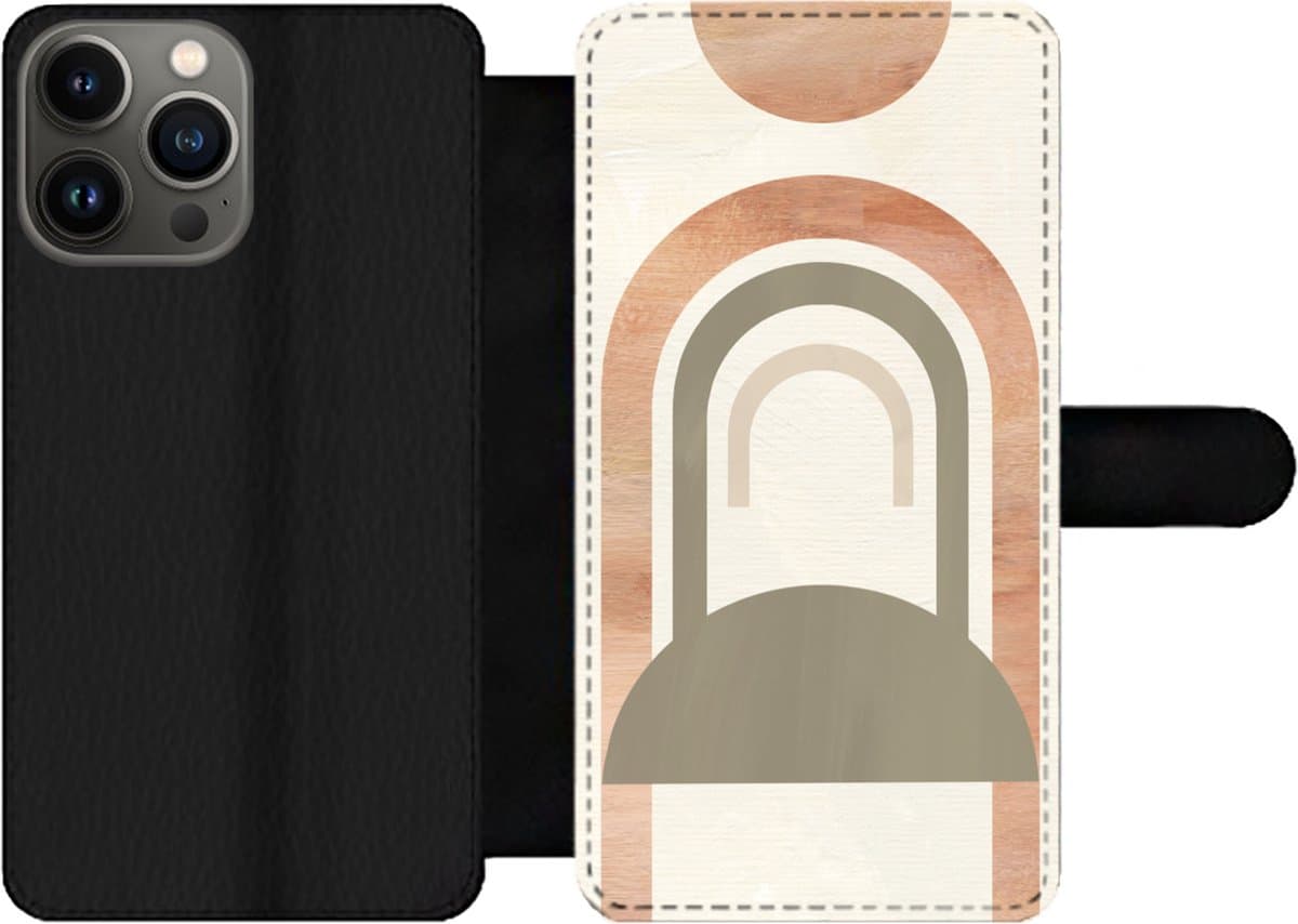 Telefoonhoesje Geschikt voor iPhone 13 Pro Max telefoonhoesje - Roze - Groen - Abstract - Met vakjes - Wallet case met magneetsluiting