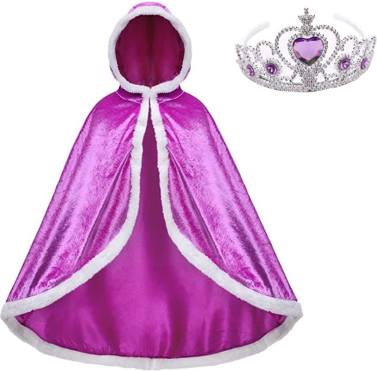 Prinsessen cape paars bont Raponsje jurk 116-122 (120) prinsessenjurk verkleedkleding + kroon