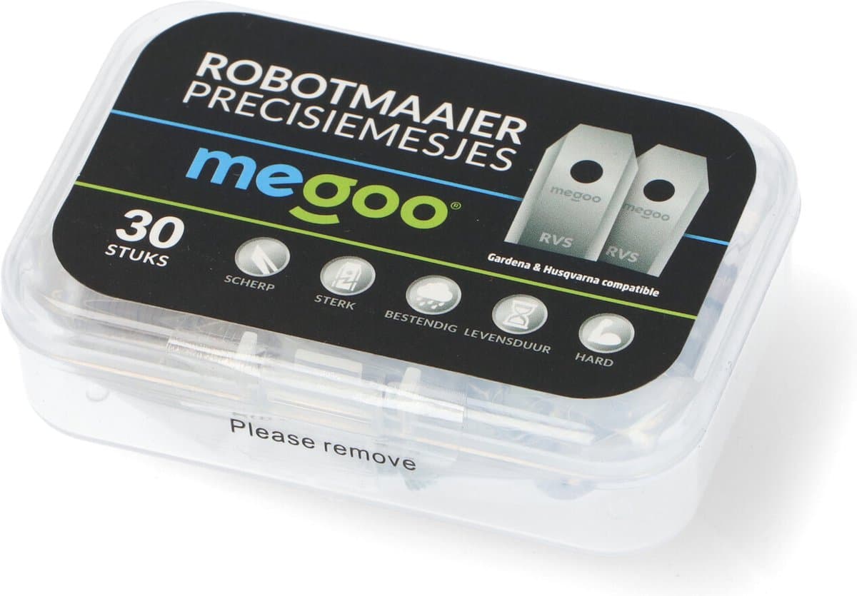 Reserve mes - mesjes voor Gardena robotmaaier RVS coated - Husqvarna automower - 30st - plastic box