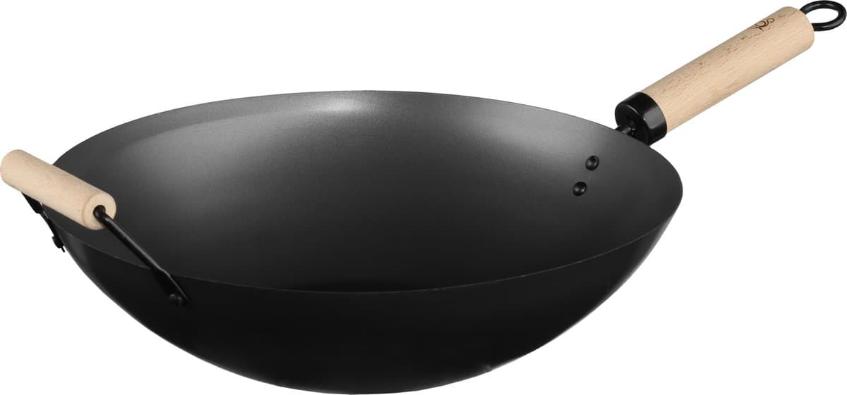 5five RVS Wokpan met houten handvat - 35 cm, zwart