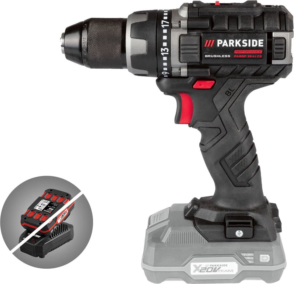 Parkside Performance - Accu-schroefboormachine - 20V zonder accu - Door de Consumentenbond 'Goed getest'! - Draaimoment: 60 Nm - Toerental: max. 2000 min-¹ - De machine is exclusief Parkside 20V accu en snellader