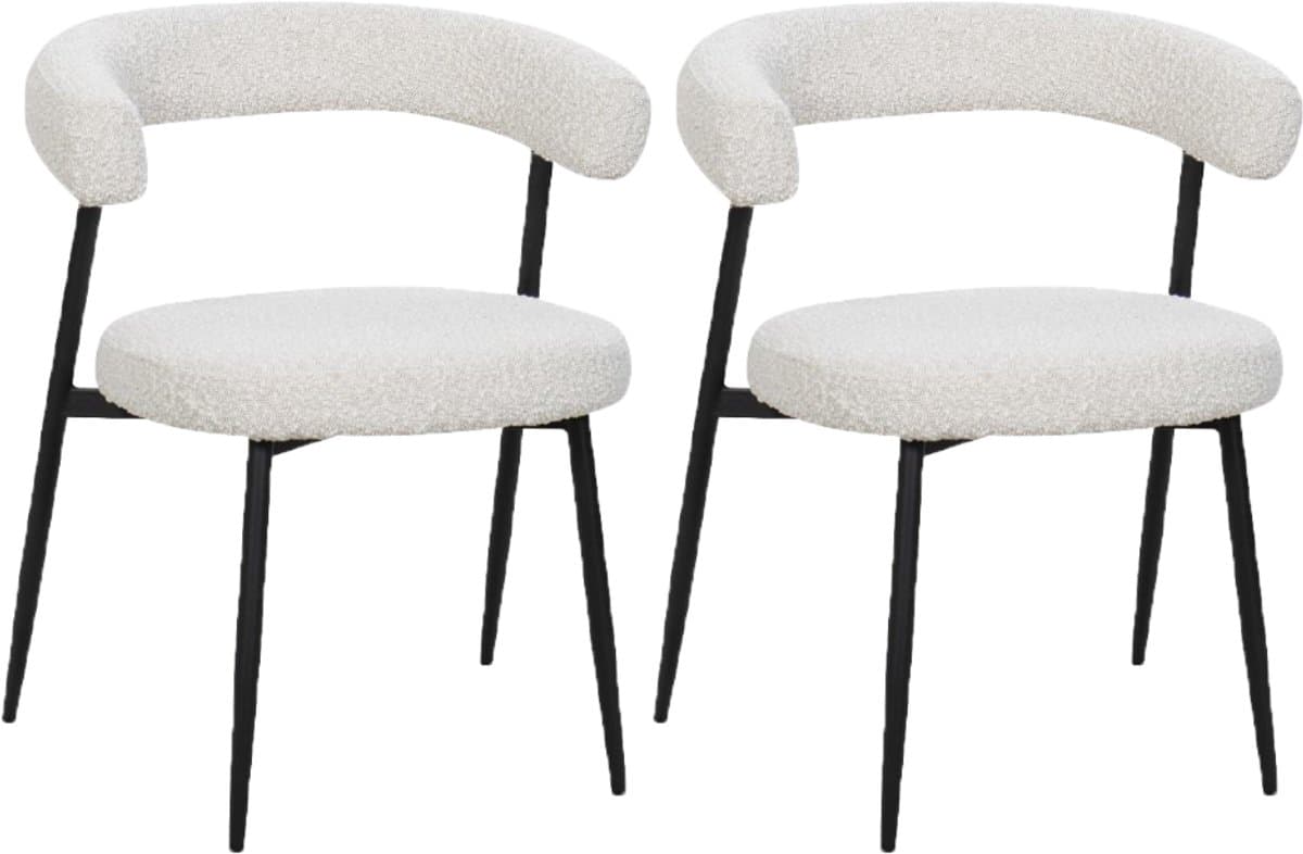 BukkitBow – Eetkamerstoel / Keukenstoel - Geschikt als Make-up Stoel - Chenille Stof & Metalen Onderstel - Open Design - Creme - 2 Stuks