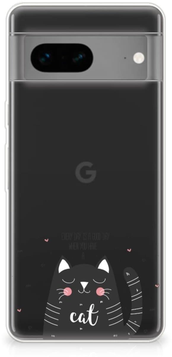 Google Pixel 7 Telefoonhoesje met Naam Cat Good Day