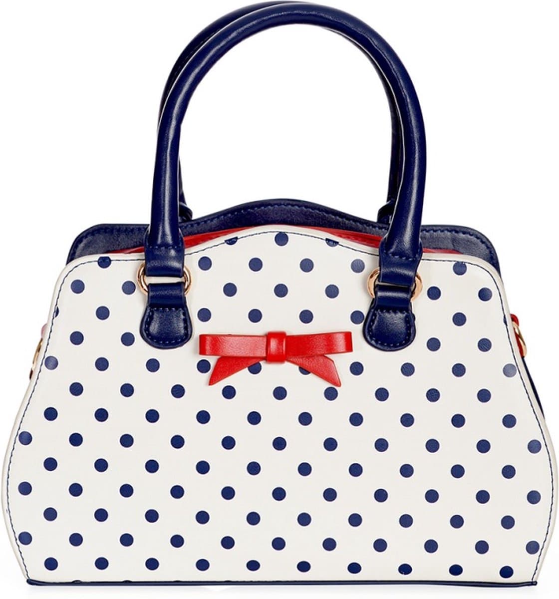 Banned Retro - Banned Poppy Polka 50's Handtas wit/rood/blauw - mooi en elegant - (bxhxd) ca. 27,5cm x 18cm x 10cm