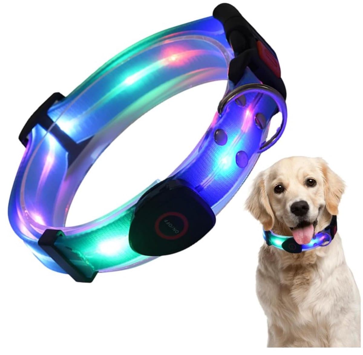 EYZ Led honden halsband - Oplaadbare waterdichte LED verlichte verstelbare Lichthalsband - verstelbare en weerbestendige Lichthalsband voor buitenlopen _Blauw_L_45-70cm