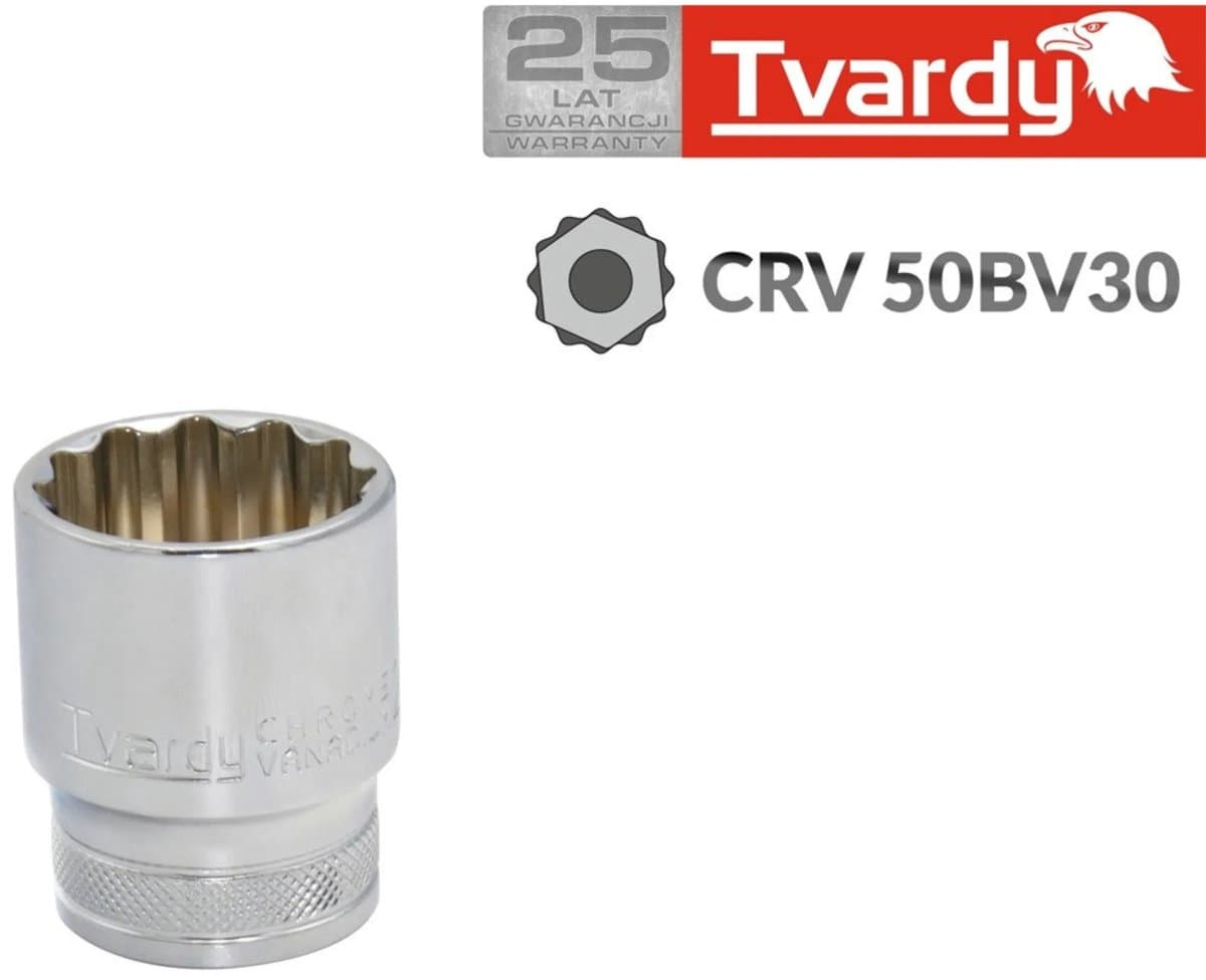 Tvardy Duurzame dopsleutel - 32 mm - Chroom vanadium - Knurled ring - 1/2" aansluiting