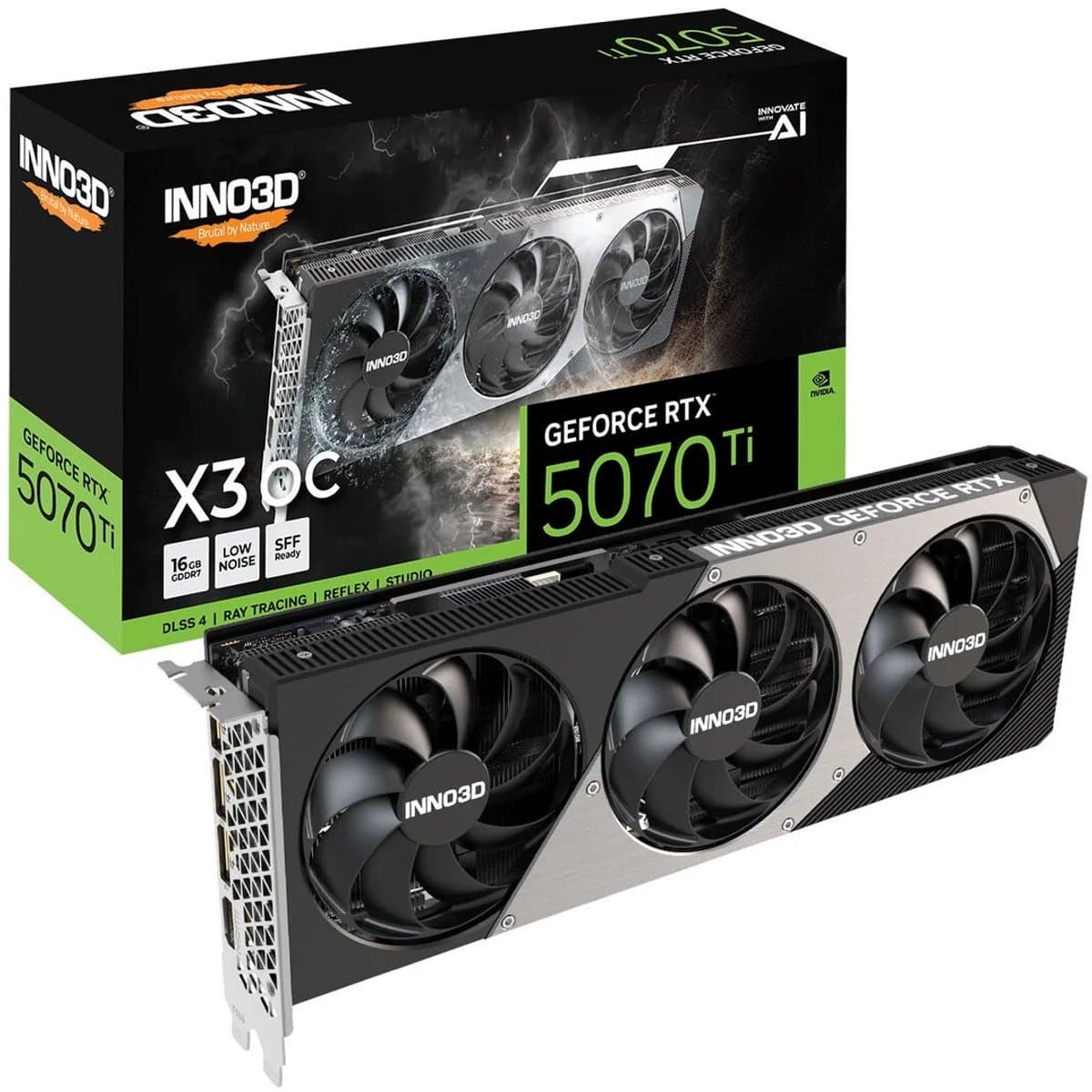 INNO3D NVIDIA GeForce RTX 5070 Ti X3 OC - Videokaart - 16GB - GDDR7 - PCIe 5.0 - 1x HDMI 2.1 - 3x DisplayPort 2.1