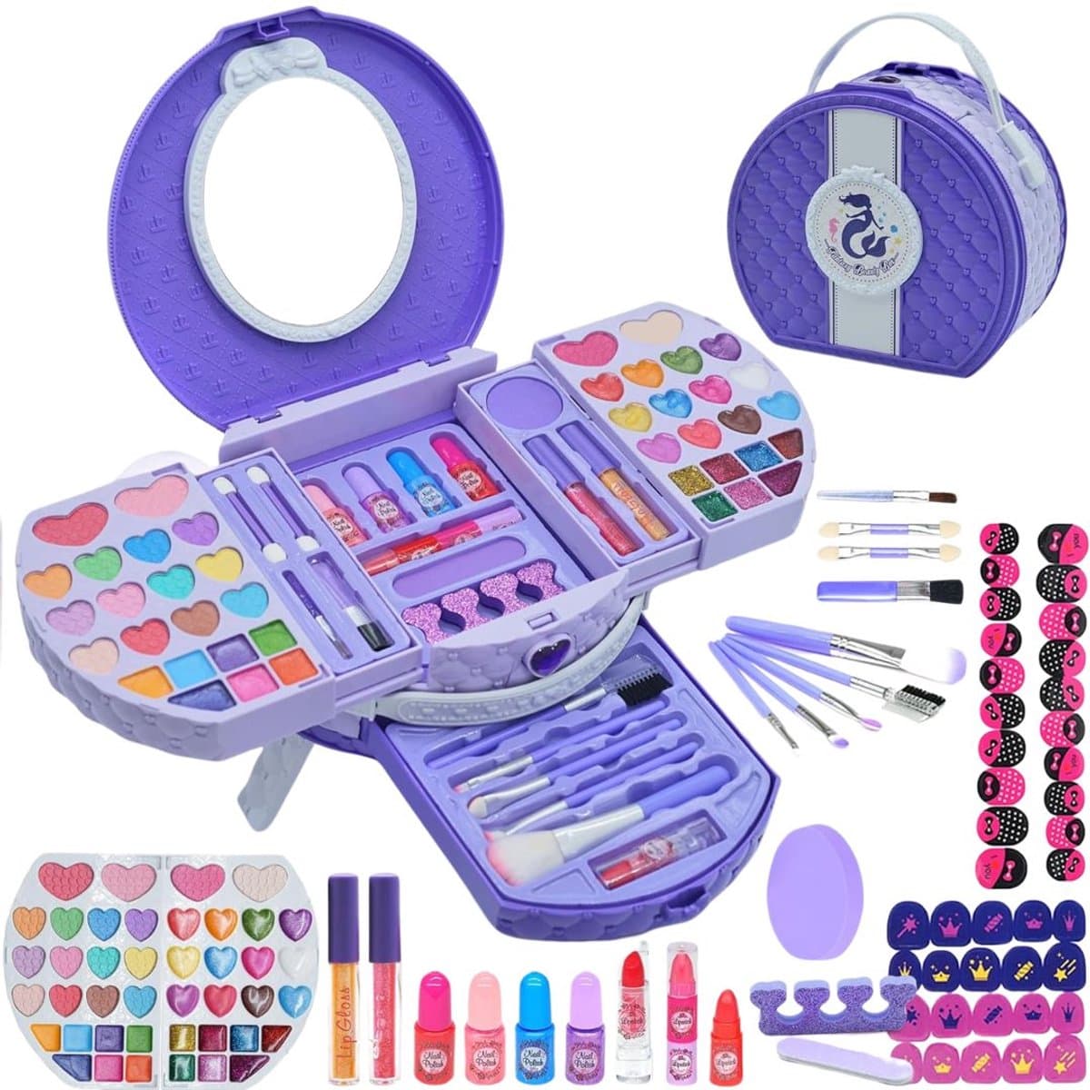 ApexArte® Make up Koffer Meisjes - Kinder Speelkoffer met Inhoud - Make Up Set voor Kinderen - Paars