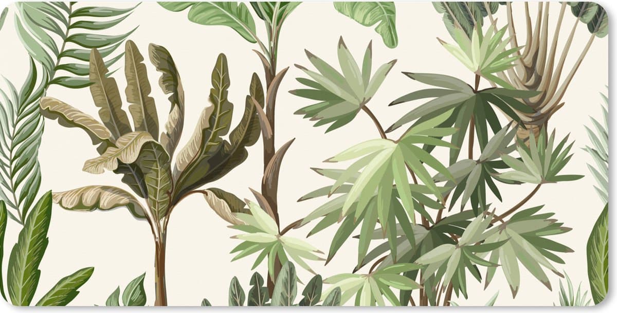 Muismat XXL 120x60 cm - Bureau onderlegger - Bureau mat Jungle - Palmboom - Bananenplant - Kinderen - Natuur - Planten - Bureaumat - Gaming mousepad xl - Bureaulegger groot - Computer deskmat