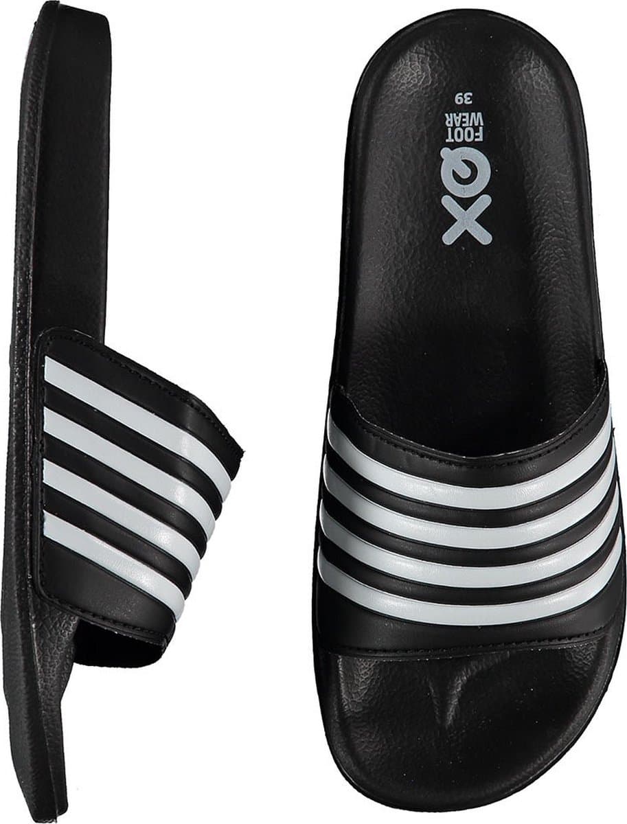 XQ - Slippers Dames - Stripes - Zwart - Badslippers dames - Gevormd voetbed