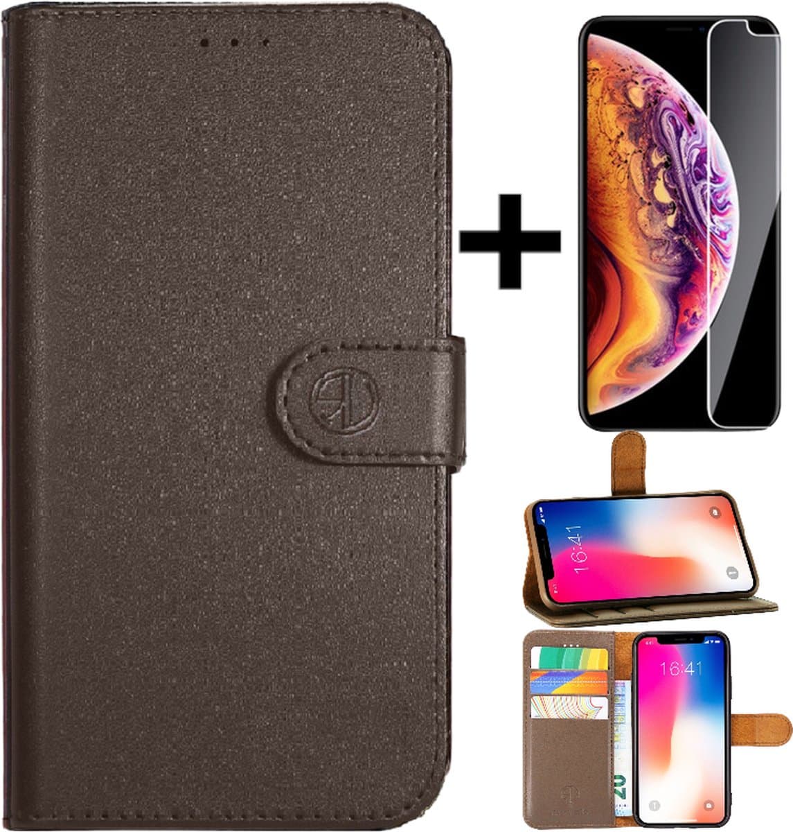 Hoesje Geschikt voor Samsung Galaxy A8 2018 super Rico Vitello Wallet Case/book case/hoesje + gratis Screenprotector kleur Bruin