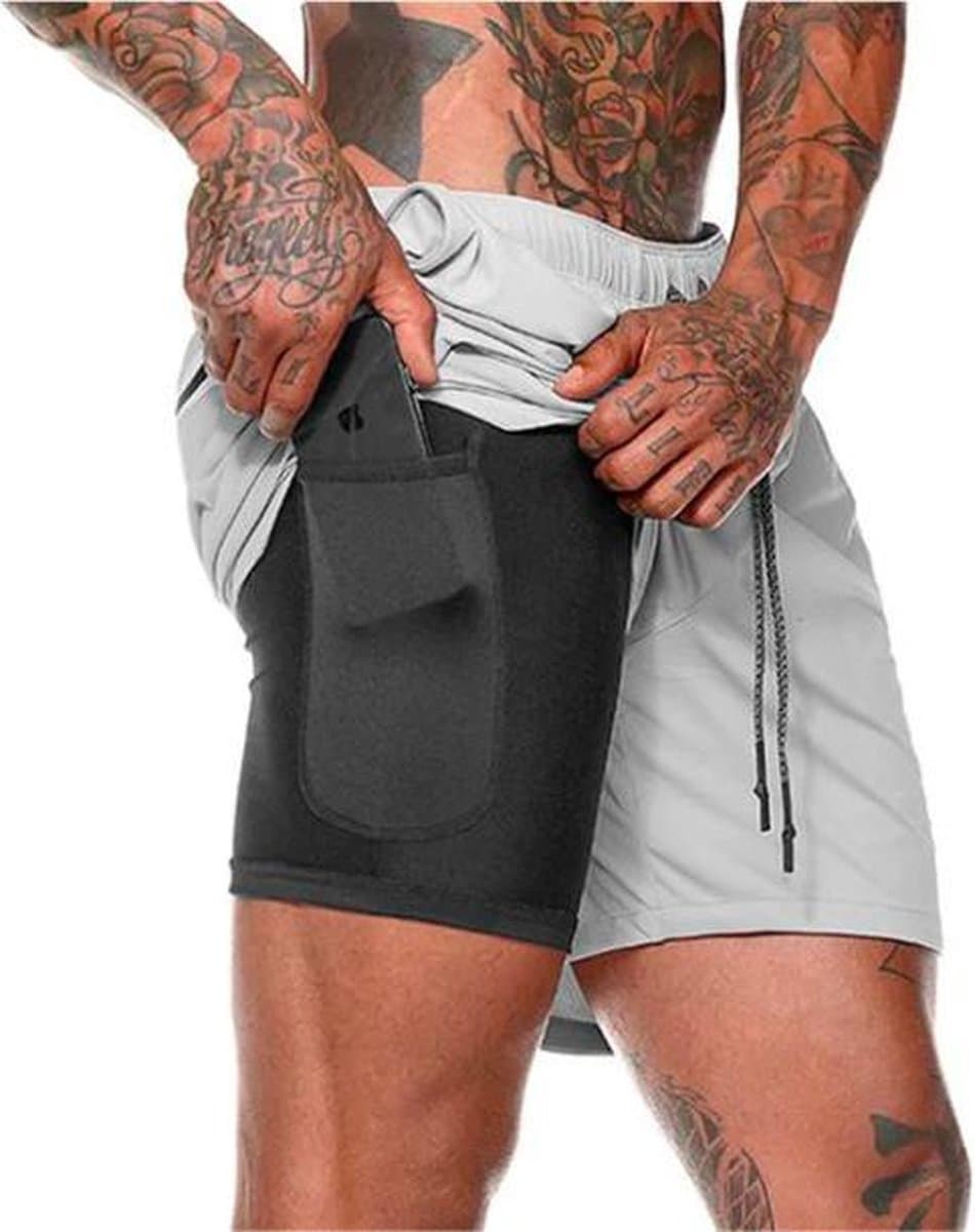 MW® - Sportbroek Heren - Sportkleding Heren - Fitnessbroek - Hardloopbroek - Shorts Heren - Grijs L