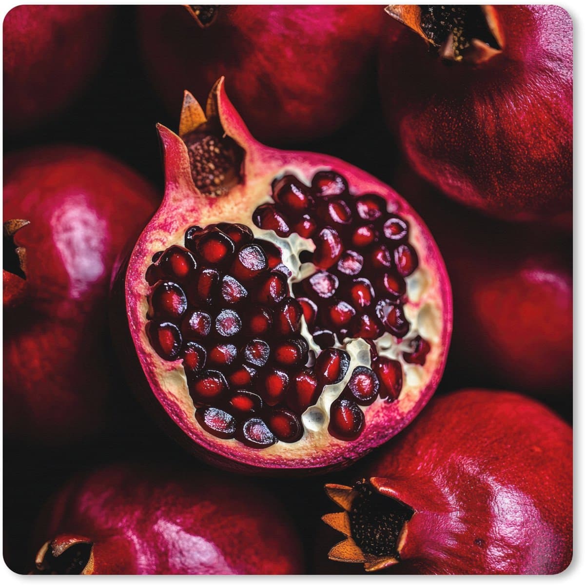 Muismat XXL 80x80 cm - Bureau onderlegger - Bureau mat Granaatappel - Rood - Fruit - Bureaumat - Gaming mousepad xl - Bureaulegger groot - Computer deskmat