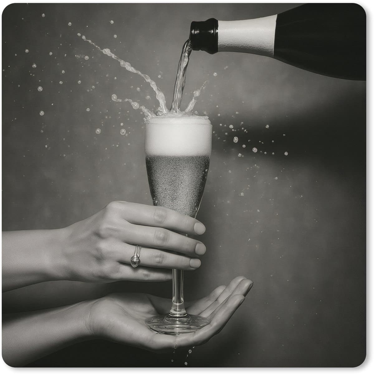 Muismat XXL 80x80 cm - Bureau onderlegger - Bureau mat Champagnefles - Glas - Minimalistisch - Spetters - Bureaumat - Gaming mousepad xl - Bureaulegger groot - Computer deskmat