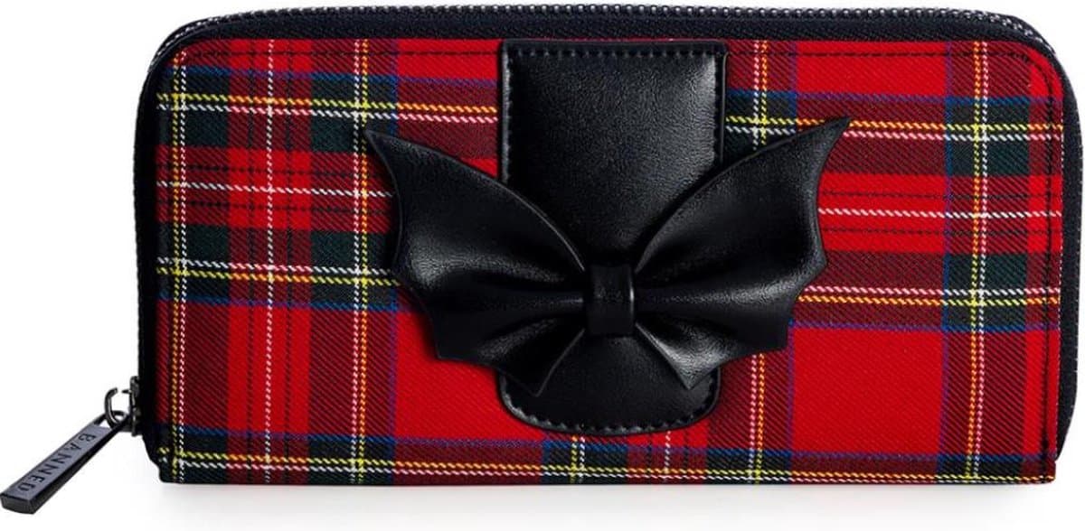 Banned Dames portemonnee KRAMPUS Rood - Tartan met Vleermuis strik - (bxhxdx)ca. 19cm x10cm x3cm