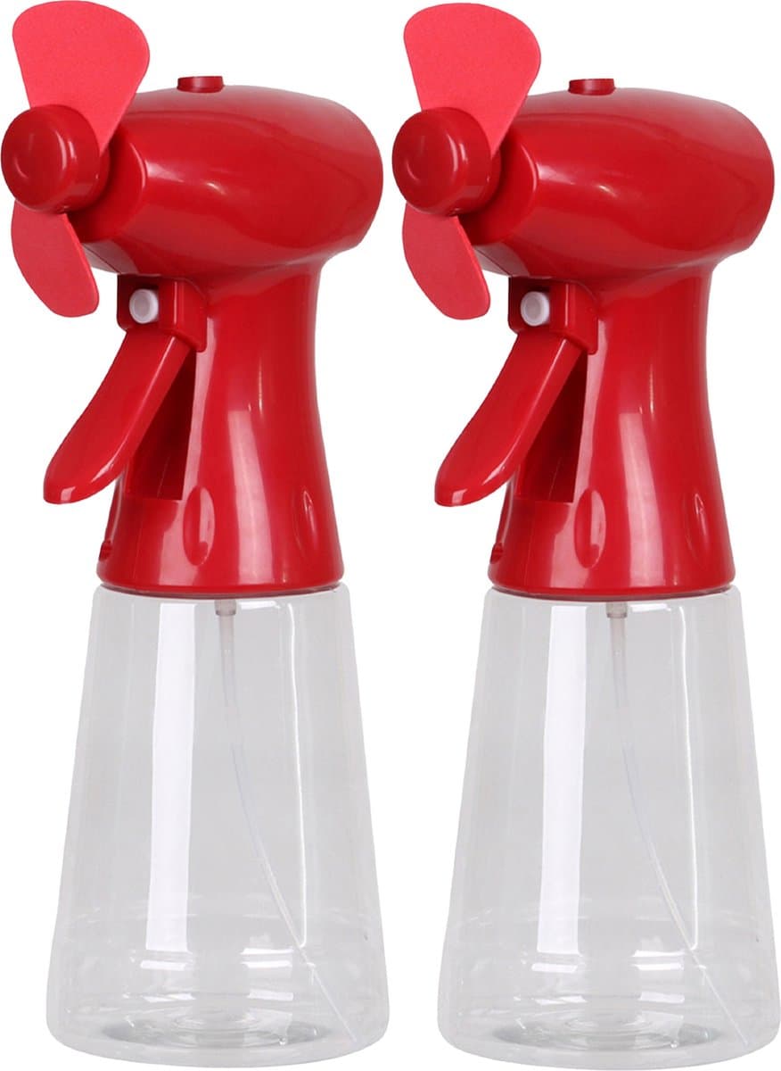 Urban Living Draagbare ventilator/waterverstuiver - 2x - rood - kunststof - 350 ml