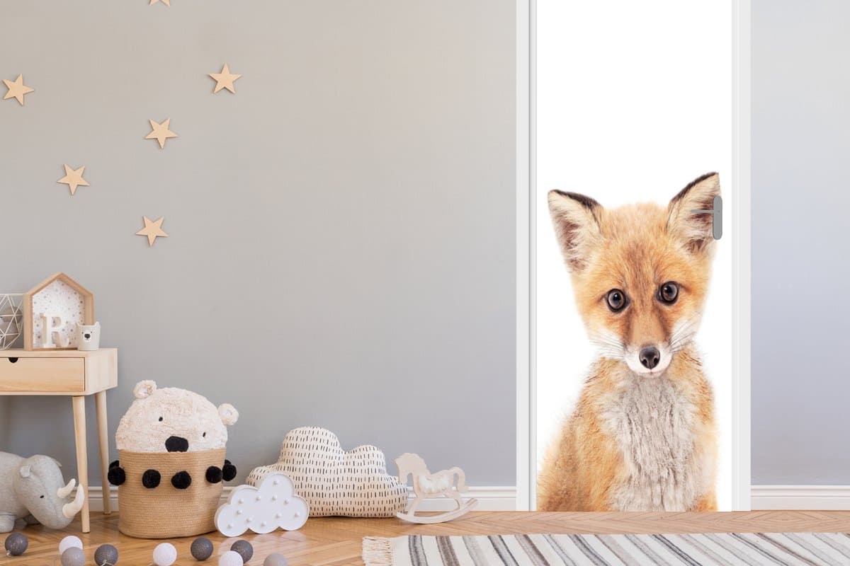 Deurposter 80x215 cm - Deursticker Vos - Dieren - Oranje - Natuur - Meubelfolie zelfklevend - Deurfolie woonkamer - Interieurfolie fotobehang - Deur plakfolie - Deurstickers - Deurbehang sticker - Kamer decoratie