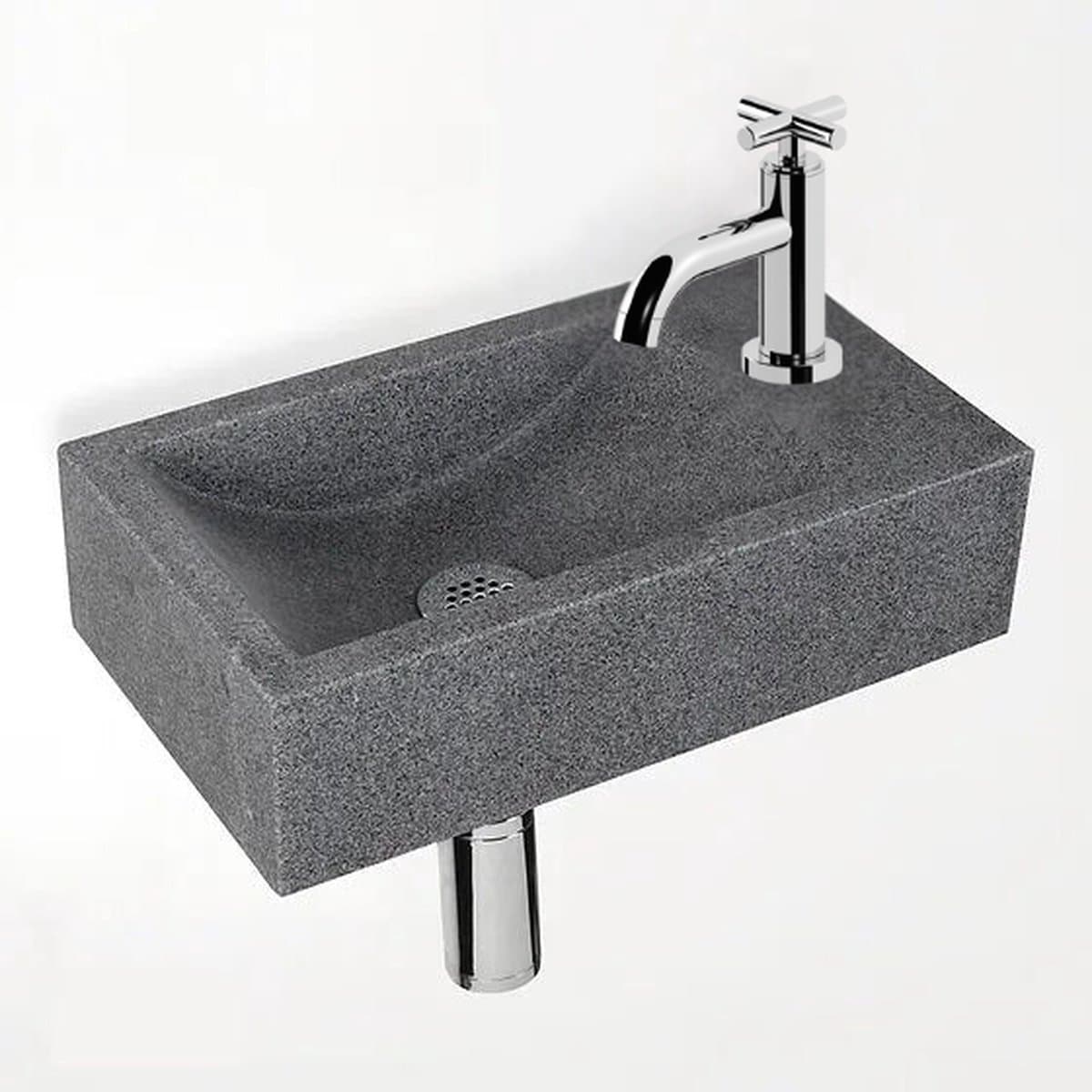 Fonteinset JÃ¶rgen L'aqua Graniet (40x23x11 cm) met Zilveren kruiskopkraan en sifon