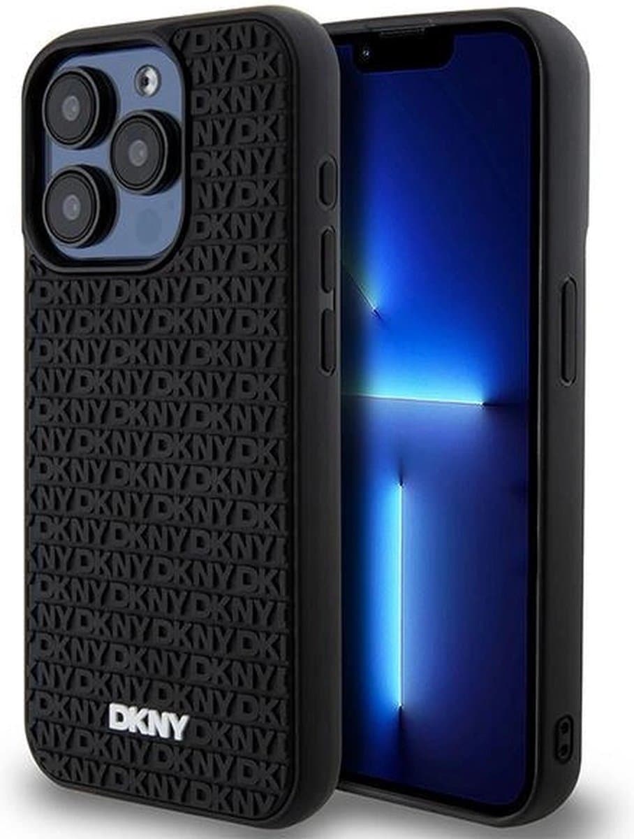 DKNY 3D Rubber Repeat Pattern hoesje voor iPhone 15 Pro Max - zwart