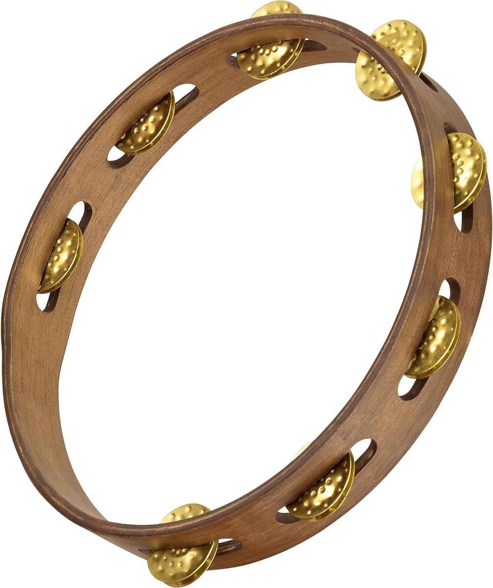 Vintage Wood Tambourine 10 inch diameter walnoot bruin met 1 rijen