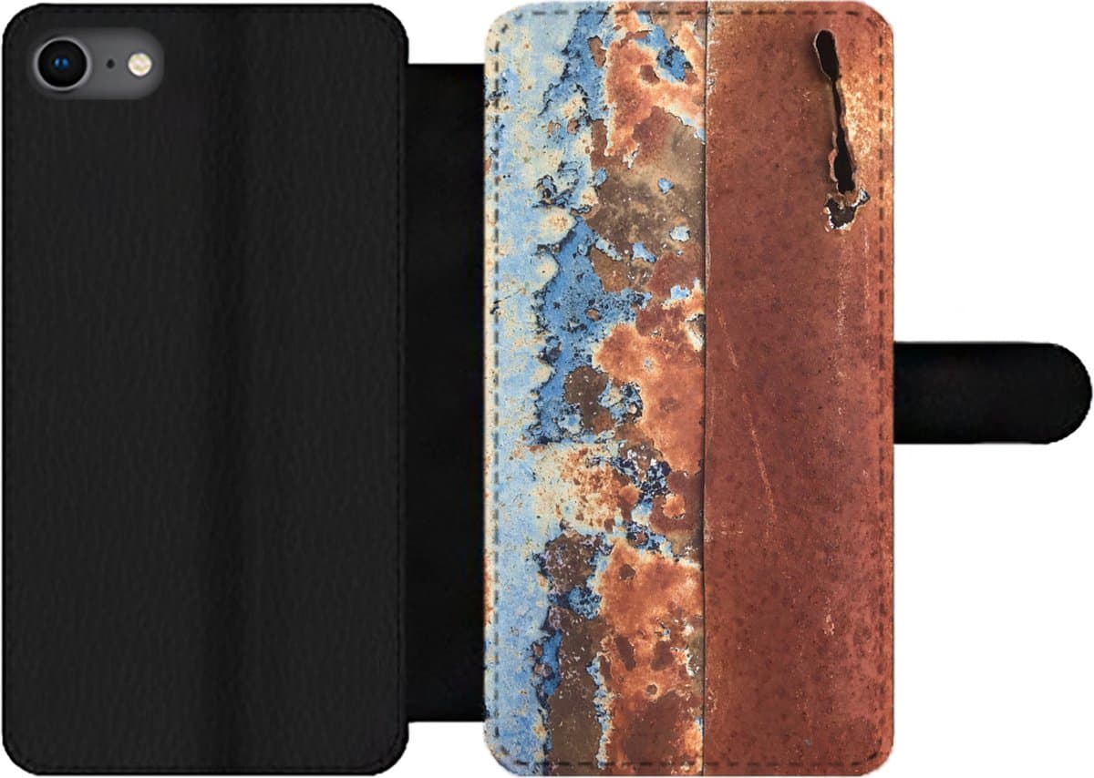 Telefoonhoesje Geschikt voor iPhone 7 telefoonhoesje - Roest print - Blauw - Platen - Met vakjes - Wallet case met magneetsluiting