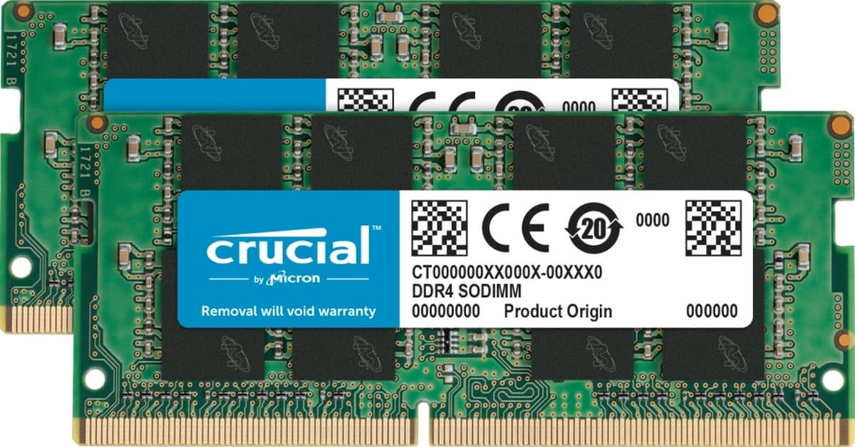Crucial CT2K32G4SFD832A – Werkgeheugenset voor laptop – DDR4 – 64 GB – 2 x 32 GB – 3200 MHz – 260-pins SO-DIMM CL22