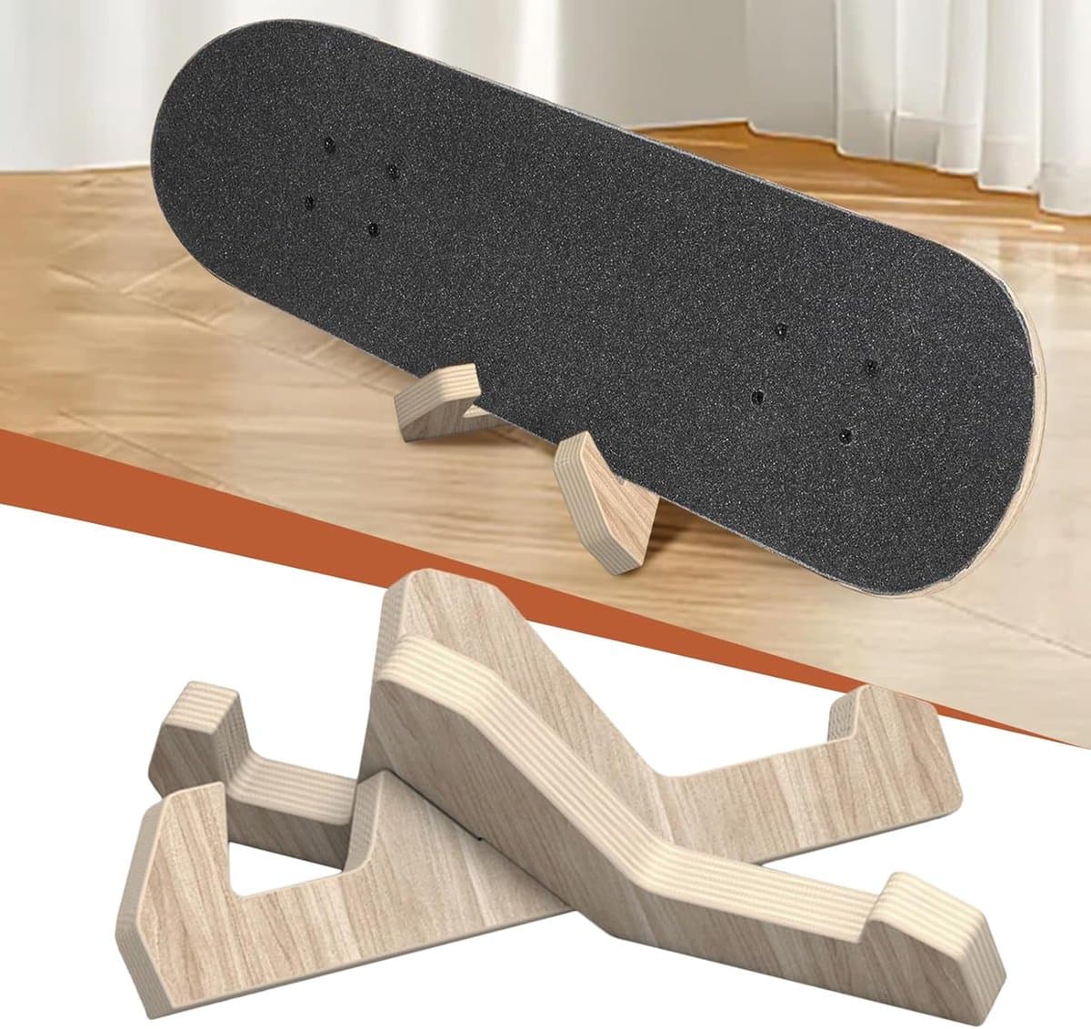 VHV-Skateboard rek - Skateboard wandhouder - Snowboard ophangsysteem - Wandmontage - Houten - Minimalistisch design - Voor binnen, garage en woonkamer - 26.5cm