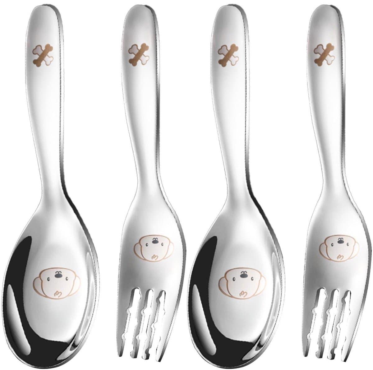 Cuhostki 2 Stuks - Rvs Lepel - En Vork Set Kleurrijk Cartoon Hond Design Eten - Voor Kinderen