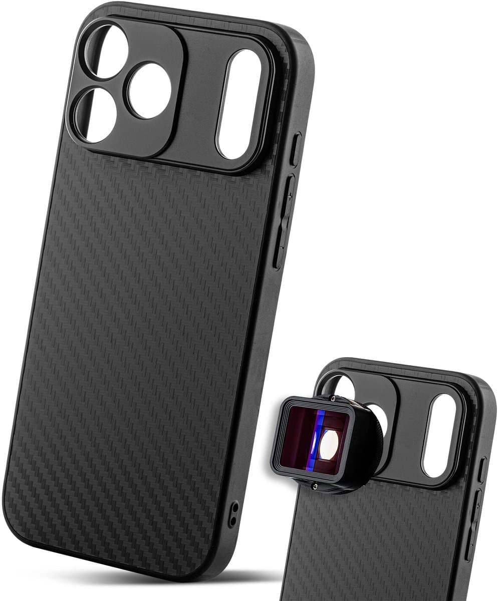 MOJOGEAR 17mm lens case voor iPhone 17 Pro Max - Telefoonhoesje met Lens Mount - Beschermende Backcover - Carbon