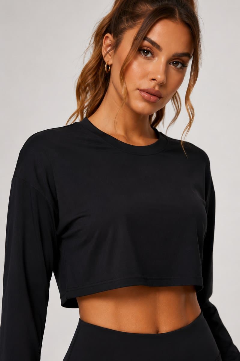 SparkNine Urbansleeve dames trui - fitness longsleeve dames - XL - zwart - kort model - ademend - lange mauwen - zacht & comfortabel