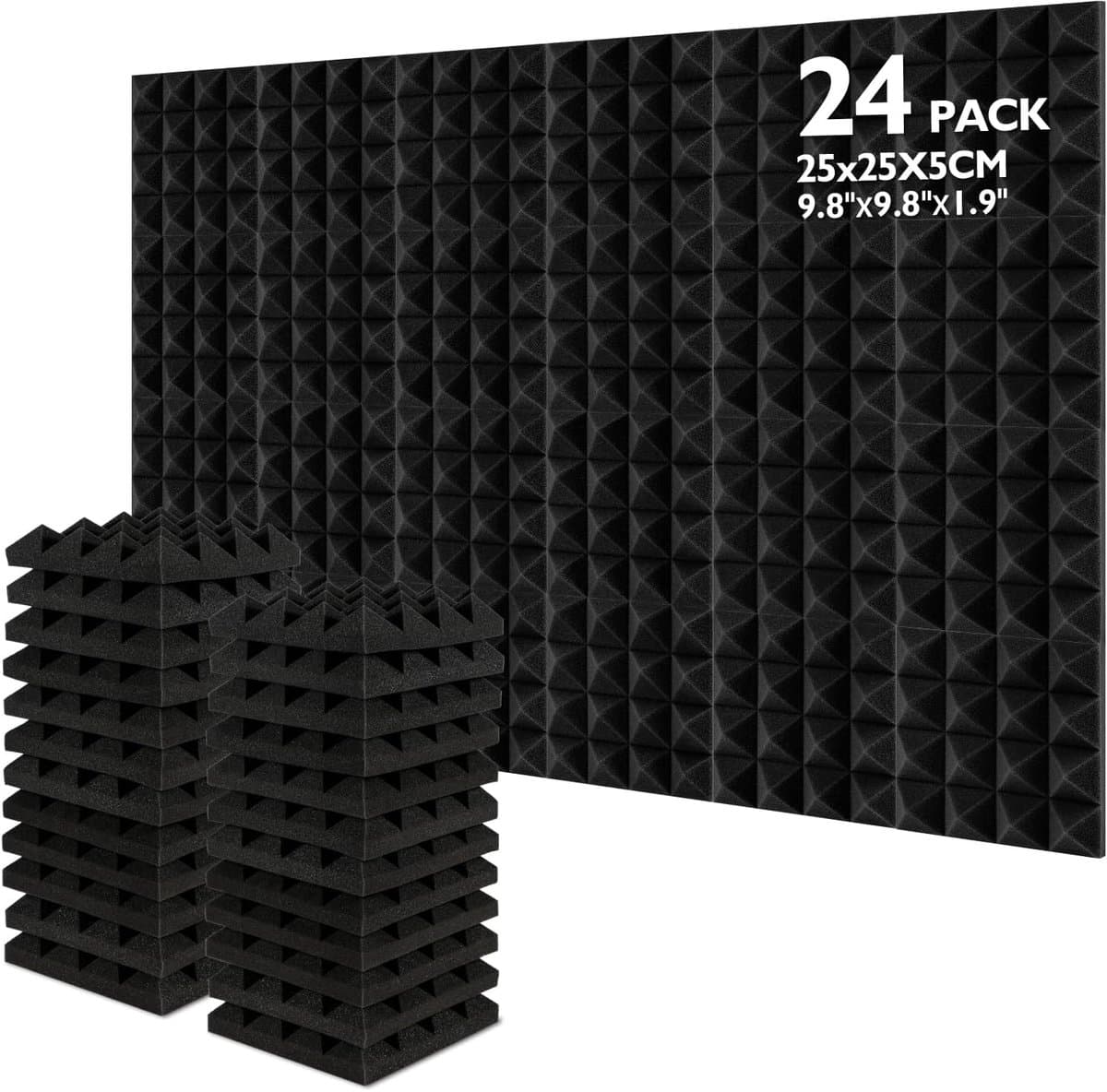 Geluidsisolerende bekleding - Akoestisch schuim - Geluidsverbetering studio - Vlamvertragend materiaal - 24 stuks 5 cm - Zwart