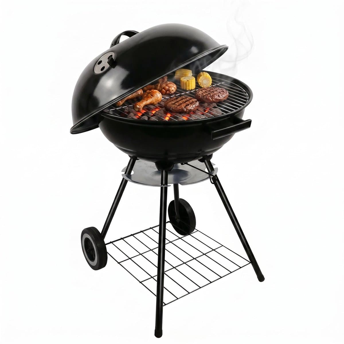 Lomera Kogelbarbecue - Houtskool BBQ met Deksel en Wielen - Ronde Barbecue - Asopvangbak - Kogelgrill - Houtskoolbarbecue - Instelbaar Ventilatiesysteem - Grillrooster - Kolen BBQ - Staande BBQ - Tuinbarbecue - Barbeque