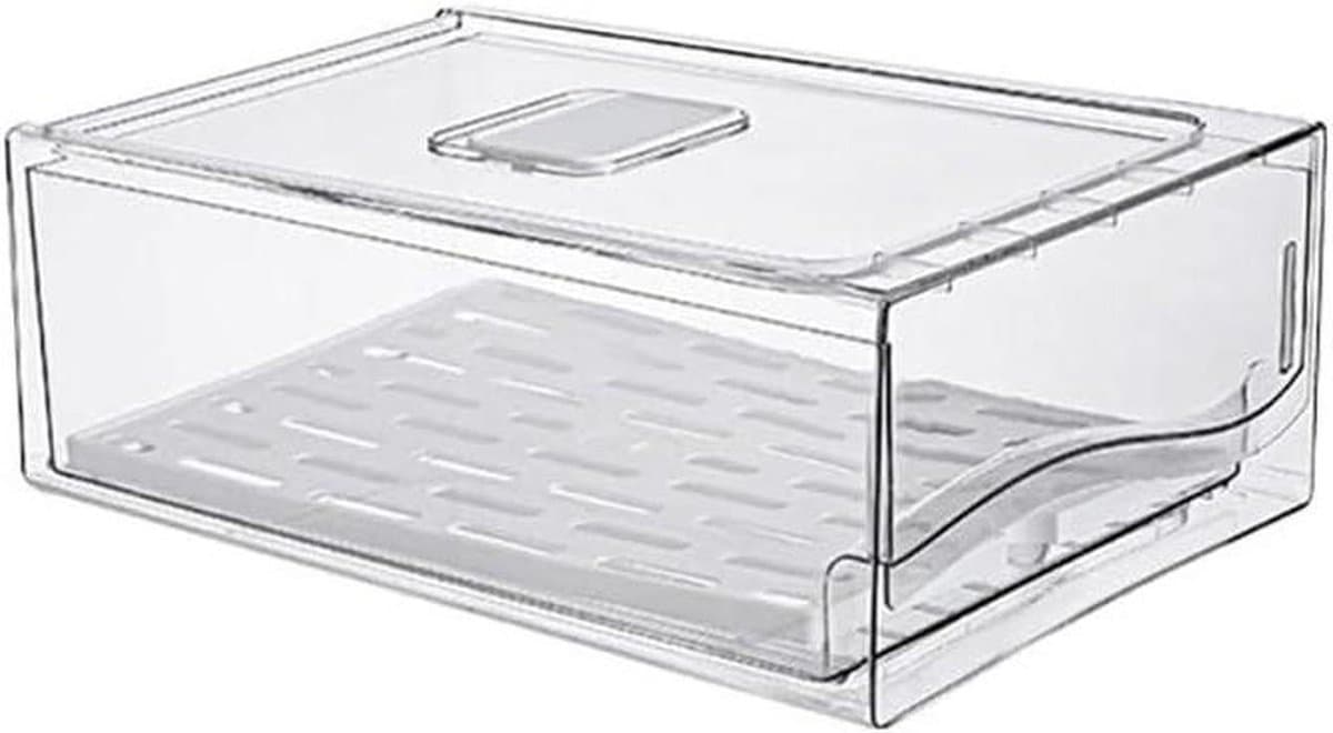 Koelkast Organizer Lades - Koel Lade Opslag - Voedsel Vers Houden - Met Drainage Gat - 30x20x11 cm - Transparant