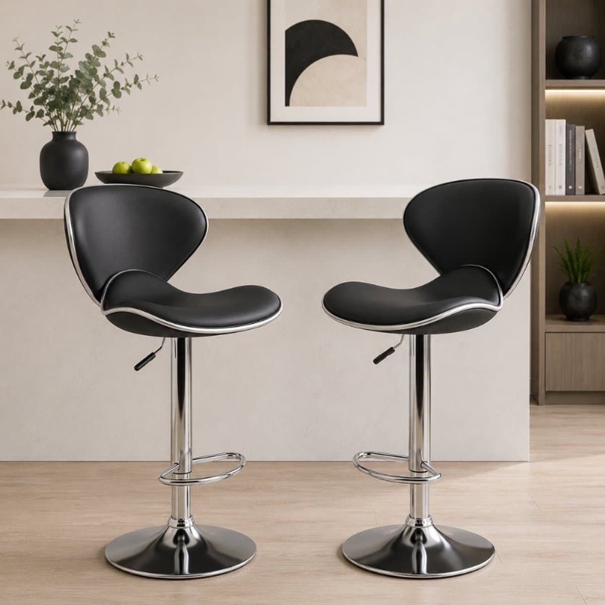 Aashly Barkruk Set van 2 – Verstelbare Kunstleren Barstoelen met Rugleuning & Voetensteun – Moderne Keukenkrukken voor Keukeneiland en Bar