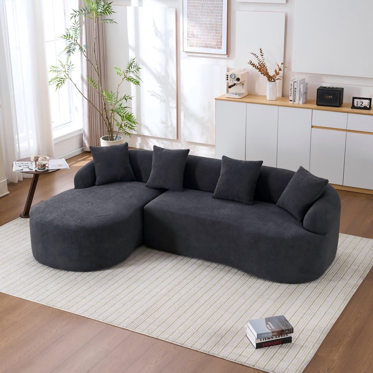 REDOM - Modulaire Bank met gebogen vorm en verplaatsbare delen - Moderne loungebank voor woonkamer - Chenille - Donkergrijs - 243 x 150 x 67 cm