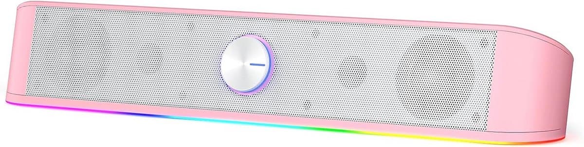 Desktop Soundbar - PC Luidspreker - Muziek Streamen - Dynamische RGB Verlichting - Compact Formaat - Roze