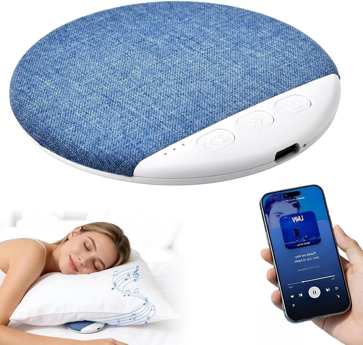Draagbare Bluetooth Slaapkussen Speaker met Witte Ruismodus en Timer, Mini Stereo Hoofdtelefoon voor Ontspanning en Slaap